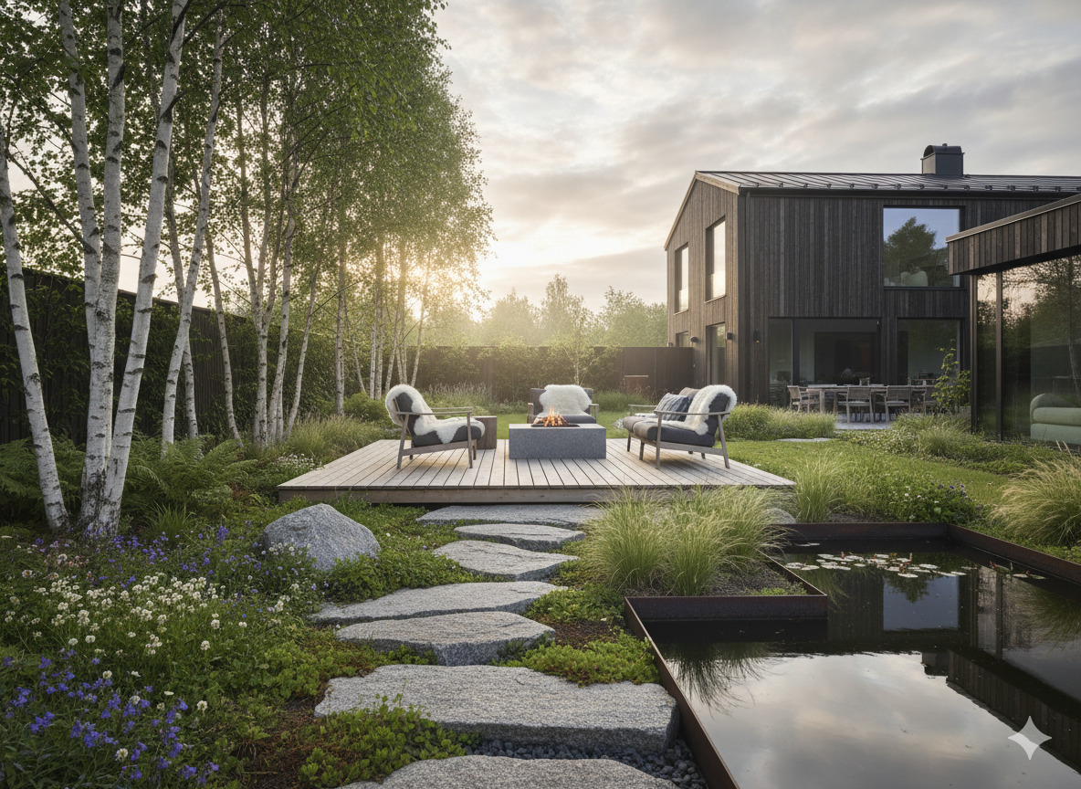 Privat trädgård i Stockholm med nordisk design